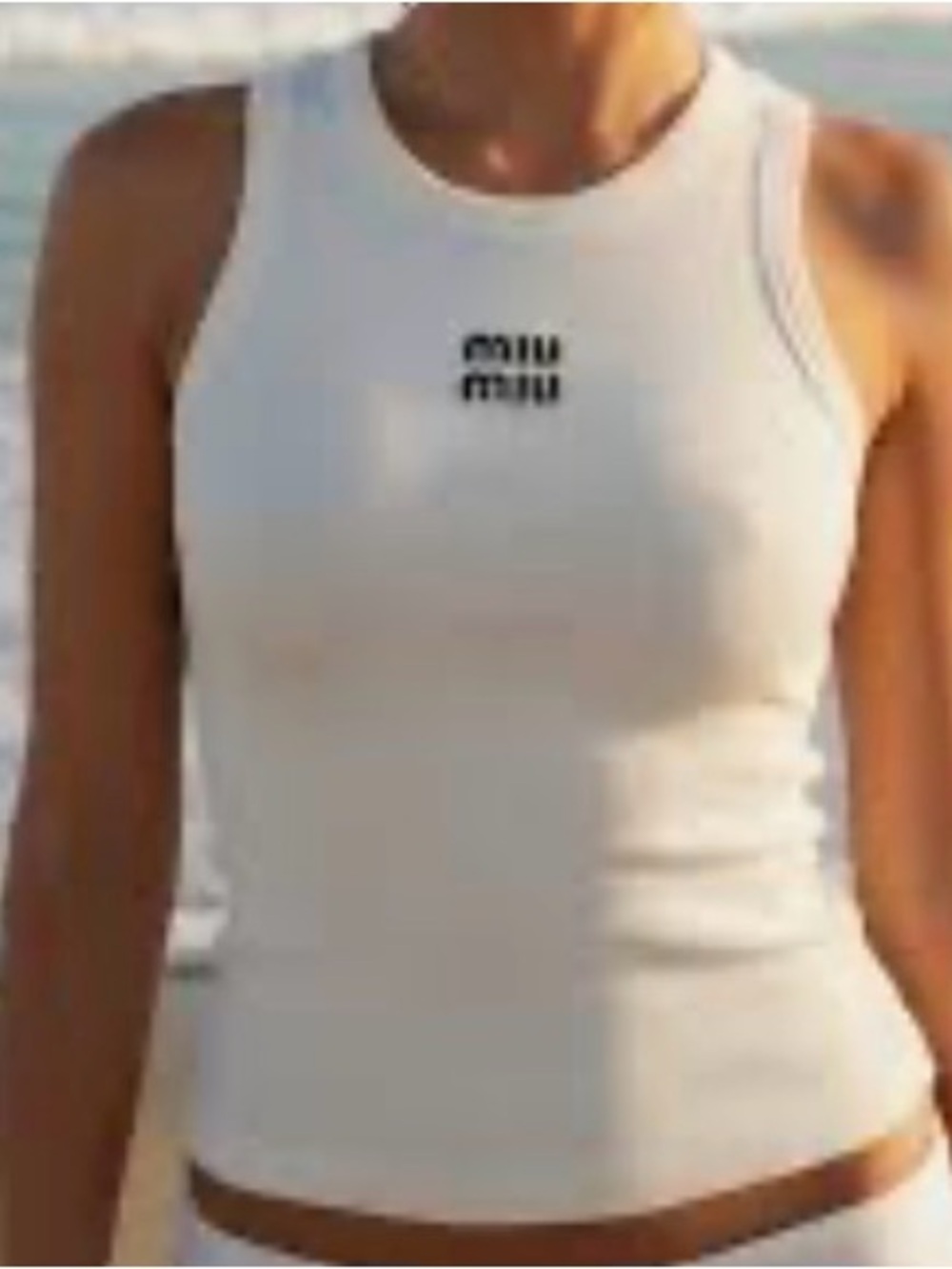 Women's White Ribbed Tank Top with S/M Logo NWOT